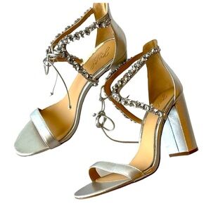 Jewel Badgley Mischka Thamar Heels Sandals Crystal Rhinestone Bridal Silver, 10